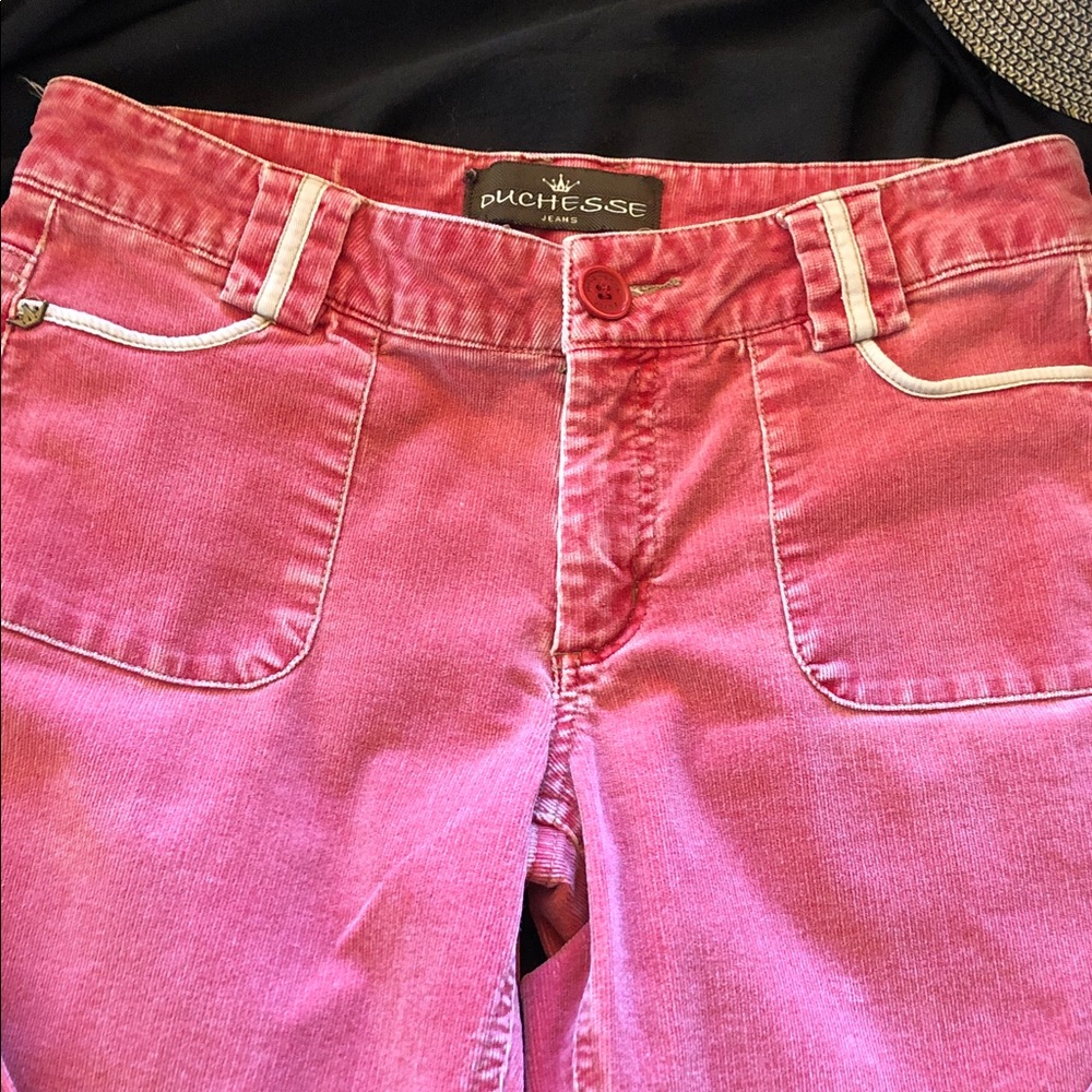 Vibrant pink Flare velvet Jeans for Women - Picture 9 of 12
